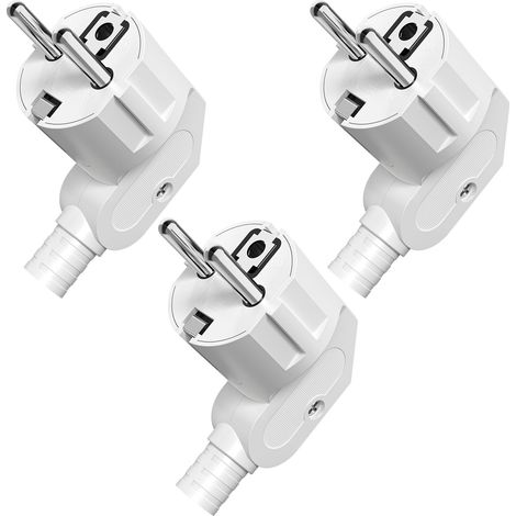 Fiche Schuko coudée 3 pièces avec manchon anti-pli,prise mâle étanche 250V 16A,connecteur d'alimentation pour câble 8-10mm,blanc (1/5)