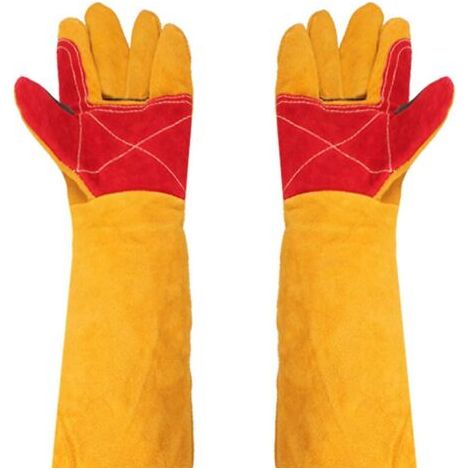 Pair Gants de soudeur en cuir Manches extra longues 61 cm Résistants à la chaleur Protection pour soudage, barbecue et jardinage (1/5)