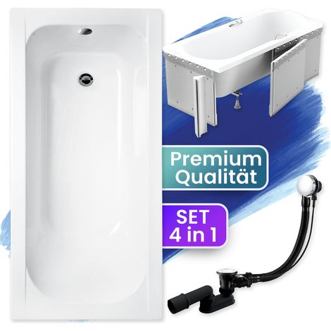 Badewanne Rechteck 150x70 mit Styroporverkleidung, Ablaufgarnitur & Füßen GRATIS - Komplettset 4in1 Original Acryl Wanne Siphon - BADLAND CONTINEA (1/5)