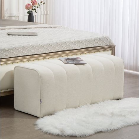 Banco de dormitorio tapizado 110 x 40 x 44 cm, carga 220 kg, blanco crema DESVIAE (1/5)
