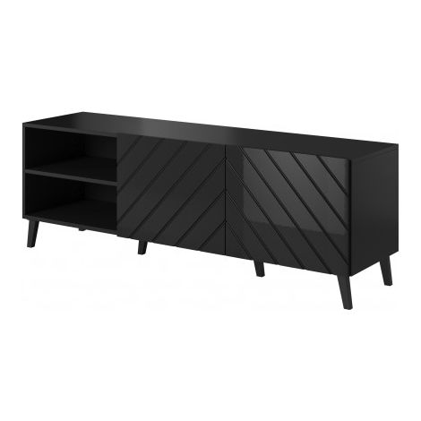 Meuble TV design noir brillant 150 cm Yaka (1/5)