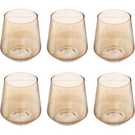 Lot de 6 verres à eau ambre 45cl – Verre teinté – Forme ronde – Dimensions L. 9,8 x l. 9,8 x H. 10,7 cm – Secret De Gourmet