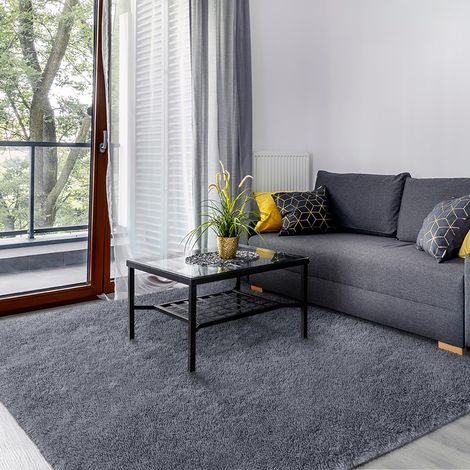 Tapis Shaggy Salon Chambre Poils Longs, Gris, 90x150 cm Uni, Doux et moelleux, Antidérapant, Lavable en machine, Pour chambre d’enfant, chevet, salle de jeux, dortoir, bureau (1/5)