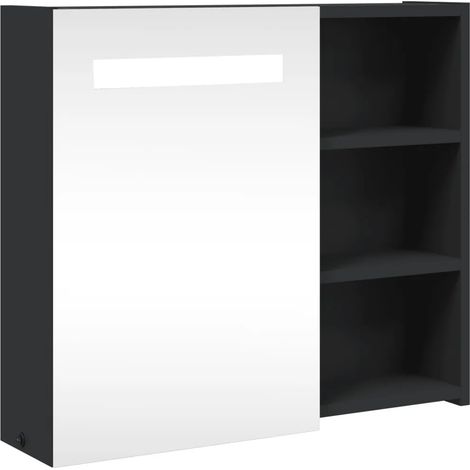 Mobiletto a specchio da bagno a parete con illuminazione a LED 60 x 13 x 52 cm ampio spazio contenitivo design elegante in legno nero 020047271