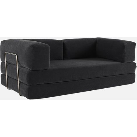 Sofá cama con futón plegable en pana y estructura cromada, 3 plazas