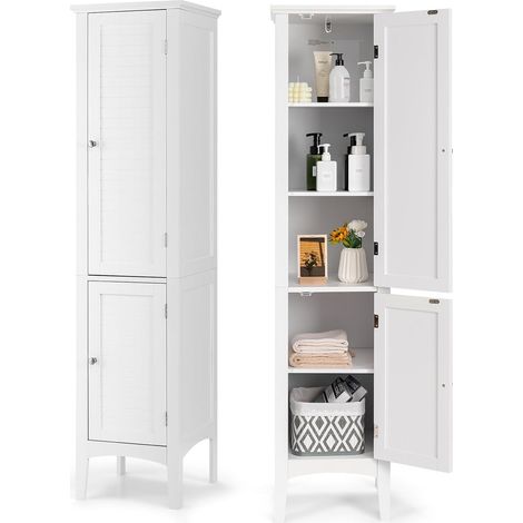 Costway – Colonne de salle de bain 5 niveaux 2 portes – Meuble rangement imperméable avec porte magnétique – Dimensions 37 x 37 x 160 cm – Design moderne