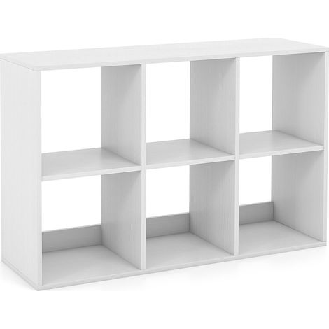 Libreria 6 cubi aperta stile rustico kit antiribaltamento mobile 2 livelli espositivo Bianco (1/4)