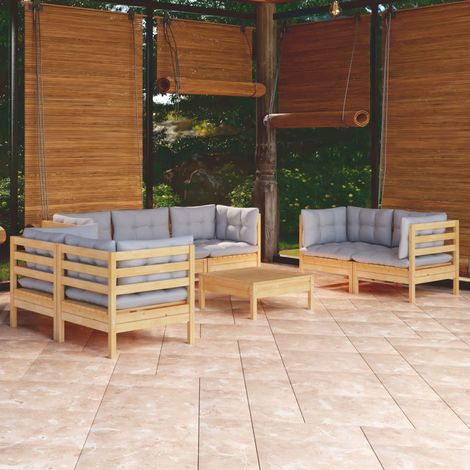 8 PCS conj. Garden Lounge con pino de almohada gris - 299012 (1/5)