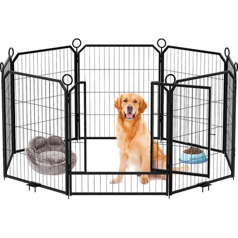 Parc chien 8 panneaux acier 81 cm porte extérieur (1/5)