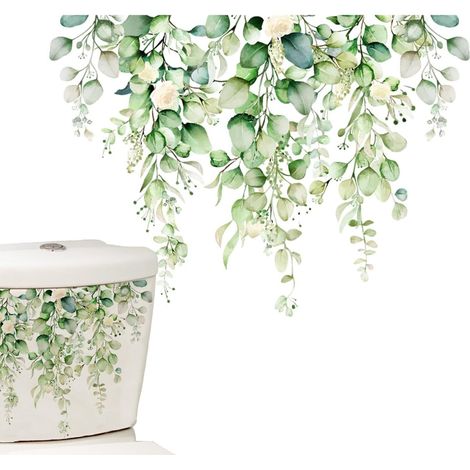 Grüne Pflanzen-/Blumenaufkleber für den Toilettensitz, naturnahe Wanddekoration/Badezimmer