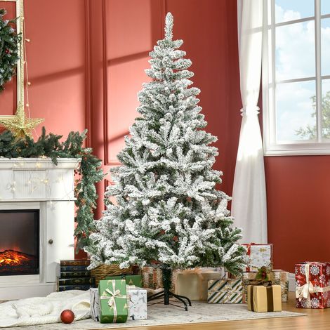 Sapin de Noël artificiel, effet neige, ignifugé, structure articulée, vert et blanc (1/5)