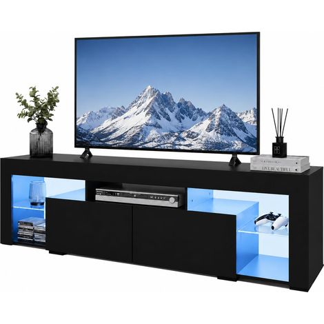 Meuble TV LED pour écran 60-70 pouces, console moderne 2 tiroirs, salon, noir (1/5)