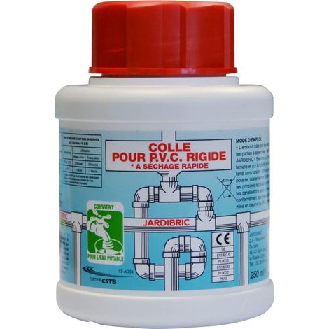 Jardibric – Colle PVC 250 ml – Colle à solvants pour assemblage tuyauteries et raccords profilés – Résistance aux fuites et intempéries