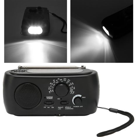 Radio solaire à manivelle avec lumière LED, radio multibande AM/FM/SW, radio portable d'urgence solaire étanche pour l'extérieur (1/5)