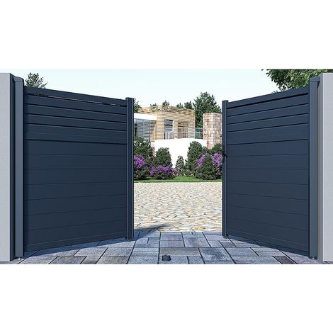 Portail électrique battant aluminium persienné L305 x H180 cm anthracite - VIAZO (1/4)