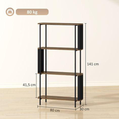 Étagère à 4 niveaux, étagère autoportante au design incurvé, bibliothèque de style industriel, aspect bois brun (1/5)