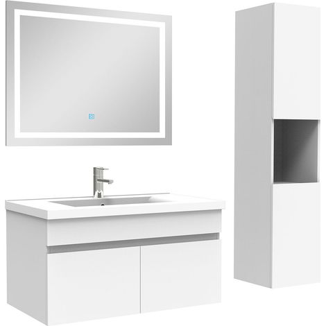 Ocean Ensemble meuble salle de Bain 80cm avec colonne + miroir 3 couleurs blanc