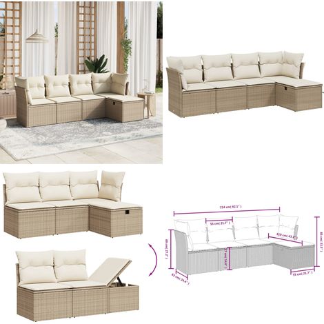 5-tlg. Garten-Sofagarnitur mit Kissen Beige Poly Rattan - Gartengestell - Gartenmöbel Set - Outdoor Sofa - Lounge Set - Rattan Gartenmöbel - Home & Living (1/5)