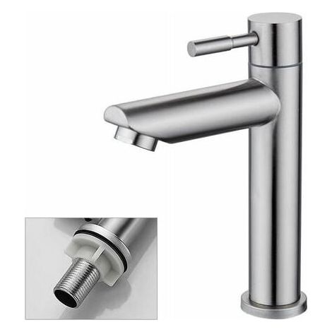 Robinet de lavabo eau froide – Finition chromée en cuivre – Cartouche céramique – Mousseur démontable pour nettoyage facile (1/2)