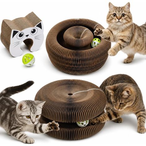 Jouet Chat Interactif avec Balle, Jeu Chat Anti-Ennui, Jouet pour Chat d’Intérieur, Griffoir pour Chat en Carton Ondulé, Tunnel Pliable et Transformable (1/5)