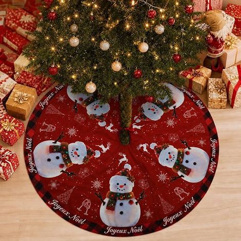 Copri piede per albero di Natale 120 cm, gonna per albero di Natale rossa con pupazzo di neve, copri piede per albero con lacci, gonna rotonda per albero di Natale per decorazione albero e casa