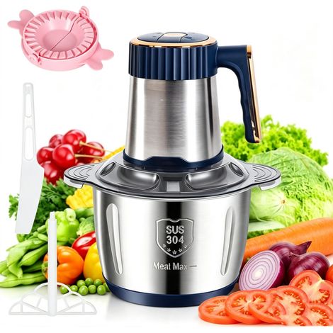 Hachoir Electrique 500W, Hachoir à viande électrique de 5 L, 6 lames acier inox, Mixeur, Hachoir viande, Découpe légumes, 5 vitesses