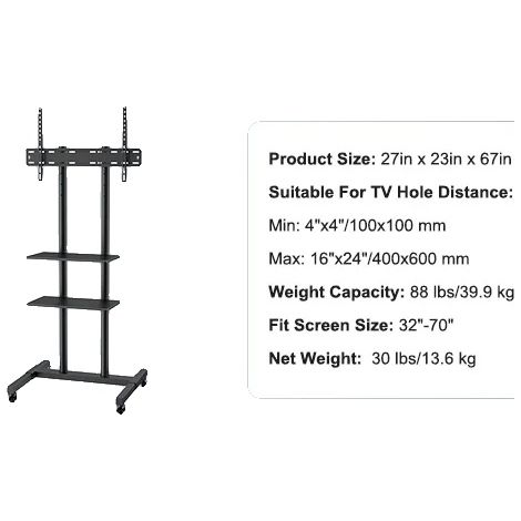 Meuble TV, Hauteur Réglable, Mobile avec Double Plateau (1/5)