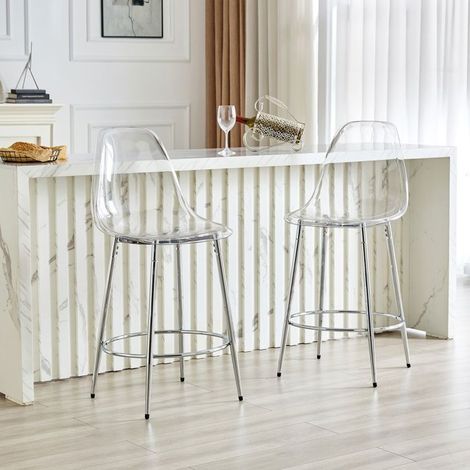 Lot de Chaises 2 pièces transparent design suspendu pieds en métal argenté style minimaliste luxe moderne (1/5)