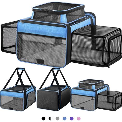 Sac de transport extensible sur le dessus et sur les 2 côtés pour petits chiens, sac de transport souple avec fermetures éclair autobloquantes pour chaton, lapin, chiot, cochon d'Inde, 43,2 x 27,9 x (1/5)