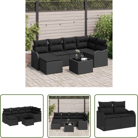 vidaXL Canapé modulaire - Ensemble de canapé de jardin avec coussin 7 pcs Noir Poly rotin (1/5)