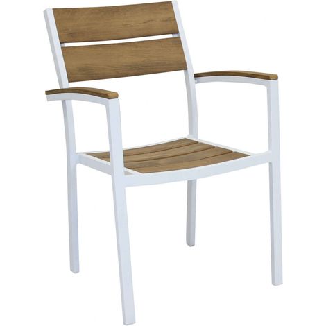 Sedia poltrona impilabile da esterno giardino con struttura in alluminio e polywood effetto doghe Antares -  White