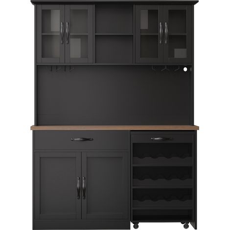Aparador de cocina 140 cm con carro extraíble, LED, botellero y mueble alto HOMVRA (1/5)