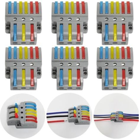 Anschlussklemmen, 6 elektrische Steckverbinder mit Betätigungshebel, kompakte automatische elektrische Klemme, 3 Eingänge und 6 Ausgänge, mit Befestigungsschrauben