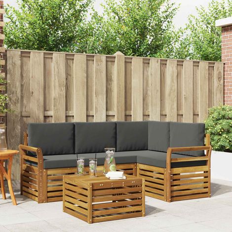 Outdoor-Sofagarnitur mit Kissen 5 pcs Natur und Anthrazit
