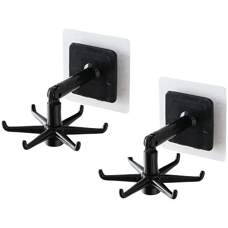 Filiyano-Rioychan Lot de 2 porte-ustensiles de cuisine avec crochet pliable rotatif à 360°, crochet auto-adhésif vertical rabattable à 180° et torchon (1/5)