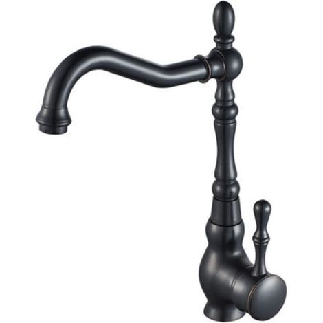 Black Brass Basin Faucet - High-Arch Swivel Retro Sink Mixer for Kitchen/Bathroom (1/5)