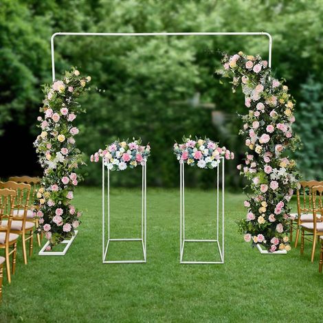 2x2M Zeremonie Ballonbogen + 2 Stück 27 27 80cm Blumenständer, Metall Hochzeitsbogen Quadrat Luftballon Bogen Kit für Hochzeit, Geburtstag, Party, Zeremonie, Gartendekoration (Weiß) (1/5)