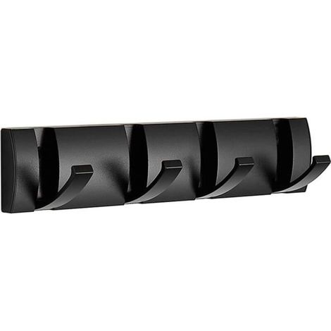 Porte Manteau Mural avec 4 Crochets, Porte Manteau Salle de Bain Pliant Moderne Noir, Porte Serviettes peu Encombrants,Nor 32cm (1/4)