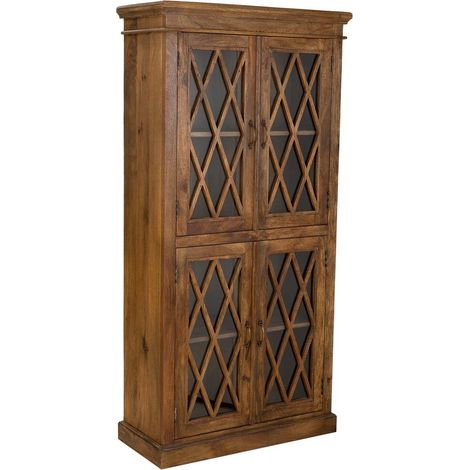 Vitrina de madera y cristal artesanal de 2 puertas marron 90x40x183