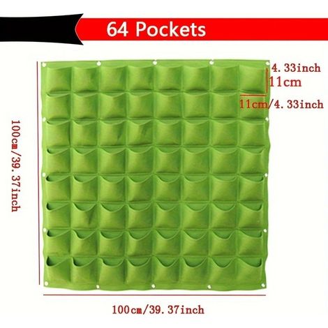 Sac de plantation vertical mural, pot de culture pour légumes et plantes aromatiques, jardinière suspendue pour balcon et terrasse, 64 poches, vert (1/5)