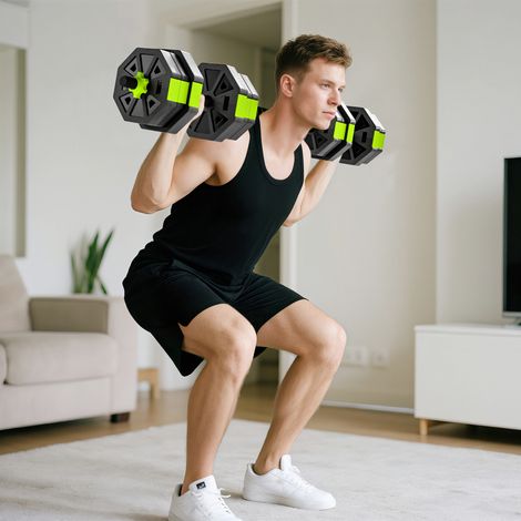 Ensemble d’haltères réglables 20 kg de 6 en 1 comme stand de pompes à barre kettlebell, haltères, support pour la salle de sport à domicile (1/4)