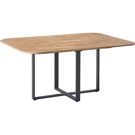 Tavolo da pranzo moderno con piano allungabile quadrato in MDF, gambe incrociate in ferro nero 120/160 x 120 cm marrone Cooper