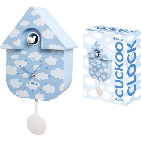 Horloge Coucou Bleue avec Nuages. Horloge Murale. Horloge Murale pour Cadeau. 3 Piles AA Non incluses. Dimensions : 21,5x8x41,5 cm. Plastique ABS. (1/5)