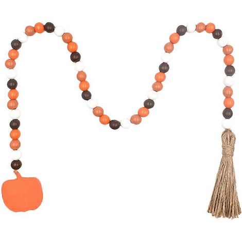 Guirlande de perles en bois compatible avec la décoration d'Halloween, guirlande de perles en bois avec pompon (1/5)