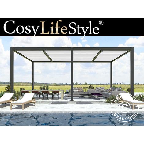 Bioclimatic pergola gazebo San Pablo Alu+, 4x5.8 m, Black/White - Dancover