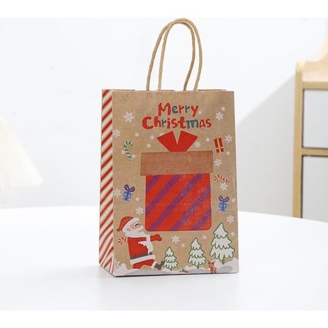 Set mit 10 braunen Weihnachtsgeschenktüten mit Henkeln, 21 x 15 x 8 cm, Kraftpapier, geeignet für Snacks, Geschenke und Verpackungen