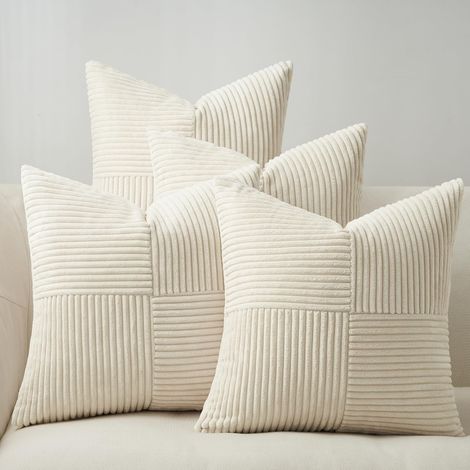 Lot de 4 Boho Housse de Coussin 40x40 Crème Beige, Moulin à Vent Velours Côtelé,Douillet Taie d'oreiller Moderne pour Chambre Chaise Lit Jardin Fauteuil Décoration Intérieure et Extérieure (1/5)
