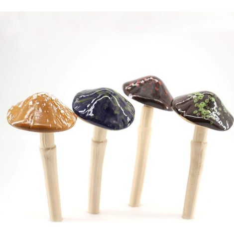 Champignons de Jardin en Céramique, 4 Pcs Fée Jardin Couleur Tinkling Toadstool, Champignons Céramique Pelouse Ornement en Pot Décoration pour DIY Dollhouse Potting Flowerpot Plant Statue (1/5)