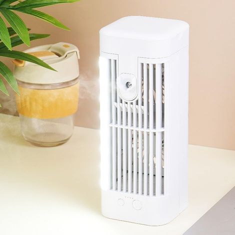 Ventilador portátil USB para refrigeración por aire – 3 velocidades de enfriamiento evaporativo con luz nocturna, 8,5 x 8,5 x 22 cm (1/5)