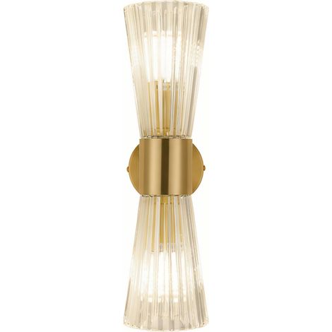 Applique murale en laiton doré et cristal, 40 cm - Lampe murale intérieure avec base en verre et finition or (1/5)